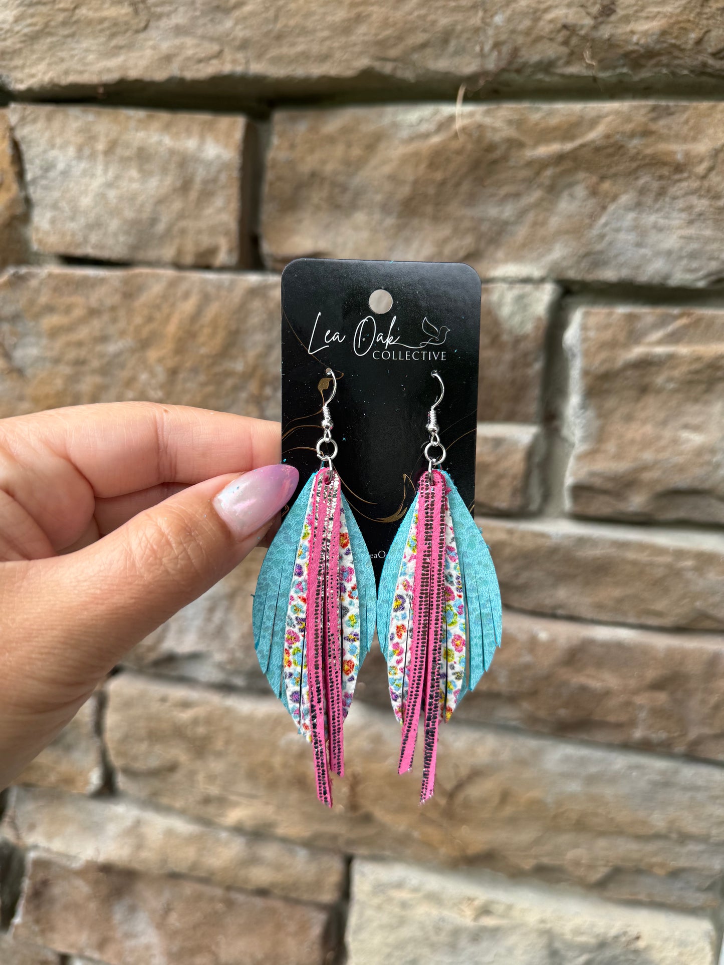 Pink meadow fringe genuine leather earrings (Copy)