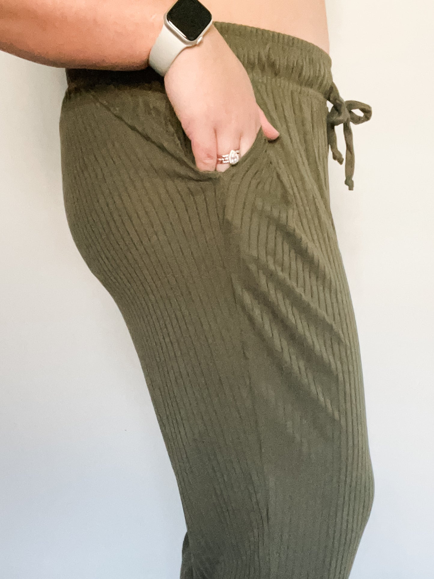 Olive green ribbed joggers