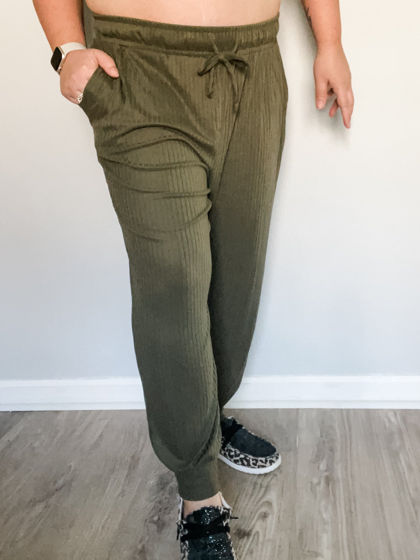 Olive green ribbed joggers