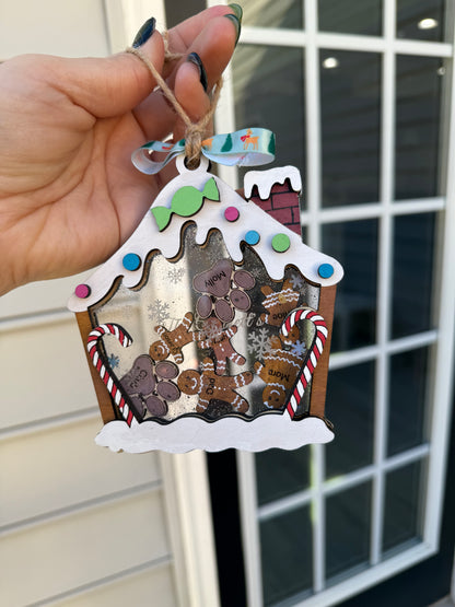Custom gingerbread house and gingerbread family shaker ornament