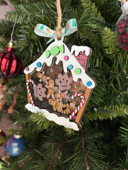 Custom gingerbread house and gingerbread family shaker ornament