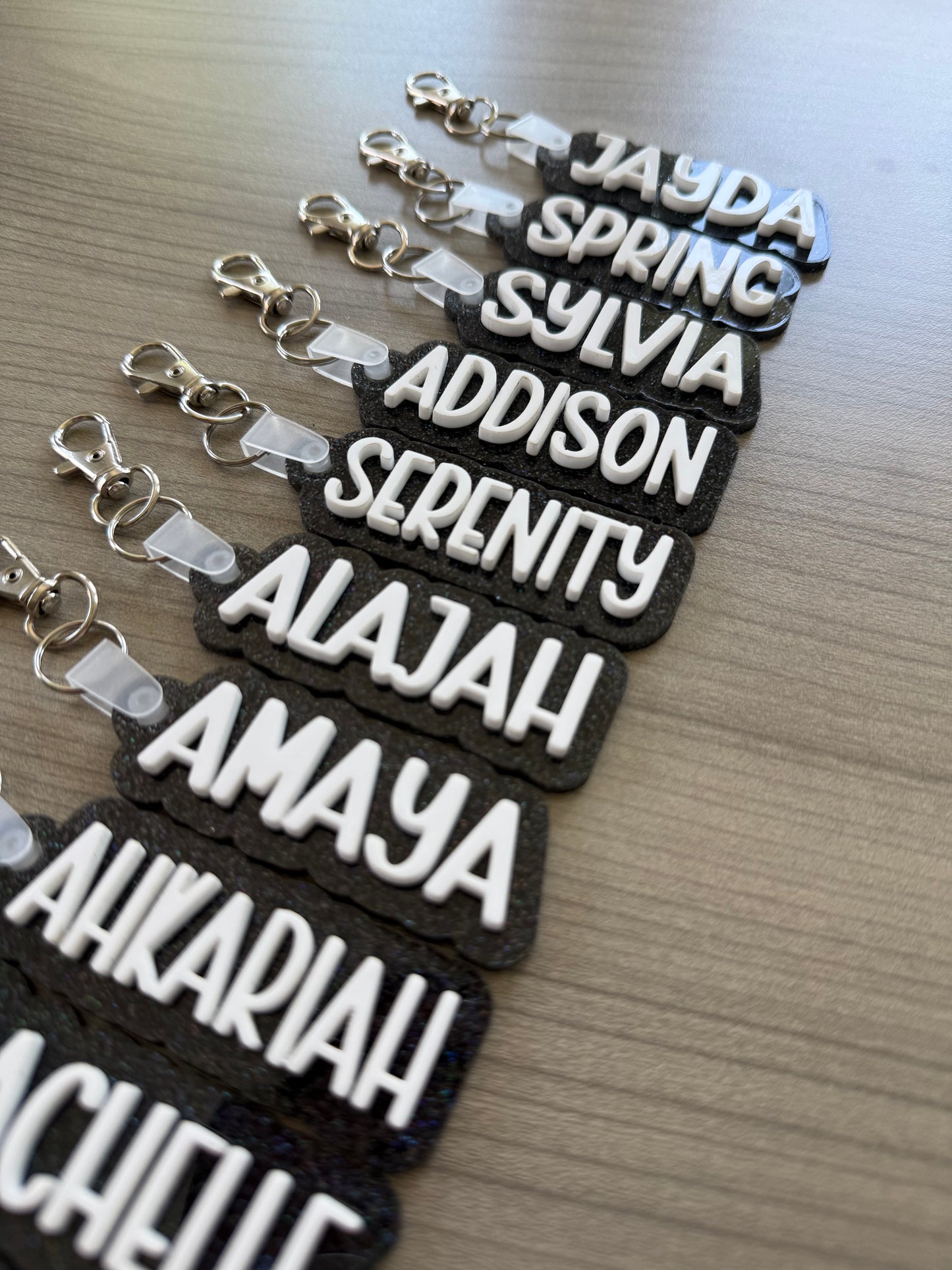 Custom name two-tone glitter keychain
