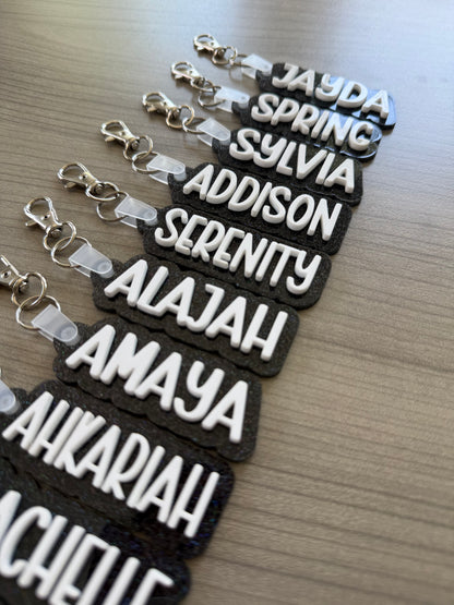 Custom name two-tone glitter keychain