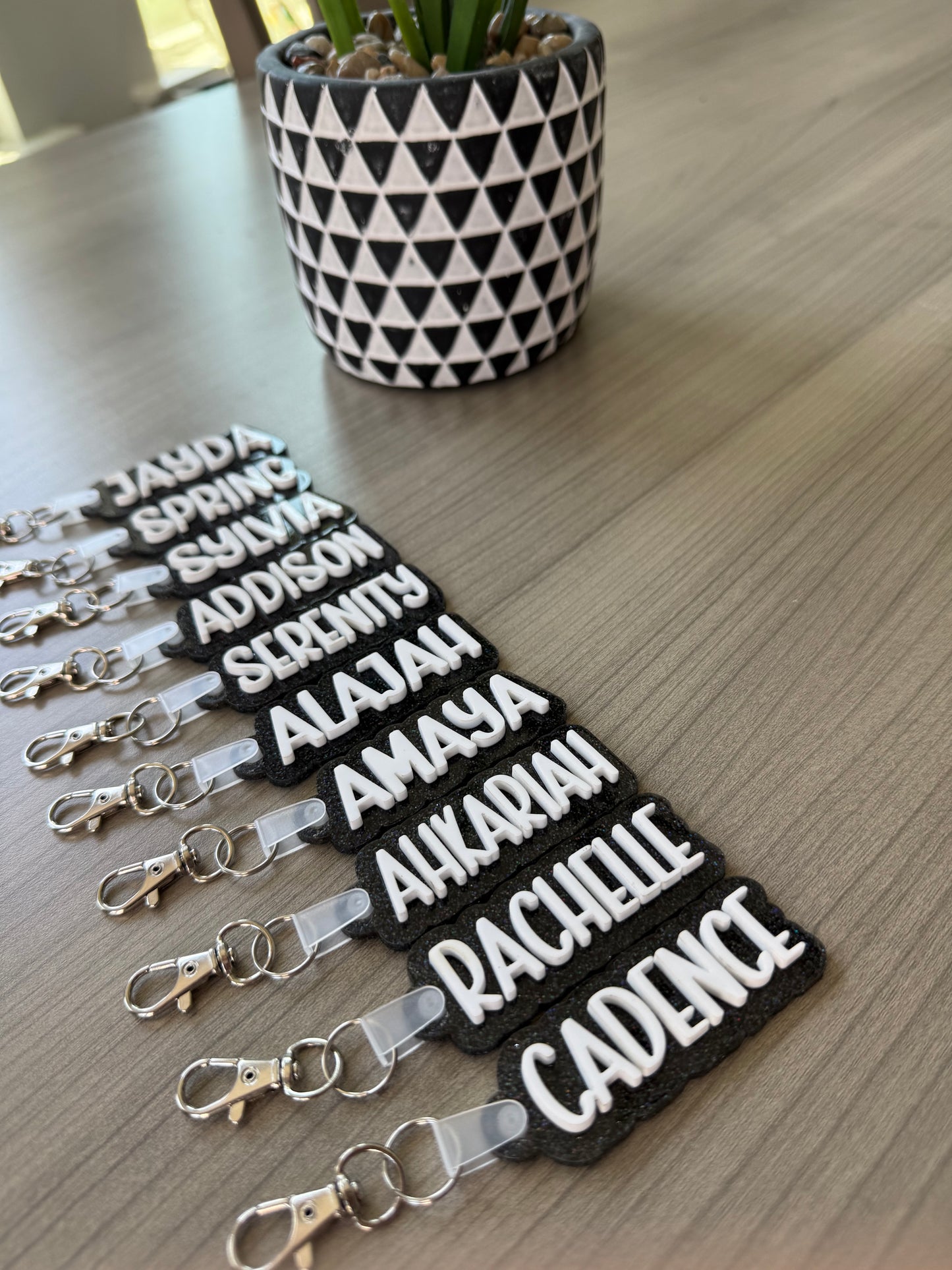 Custom name two-tone glitter keychain
