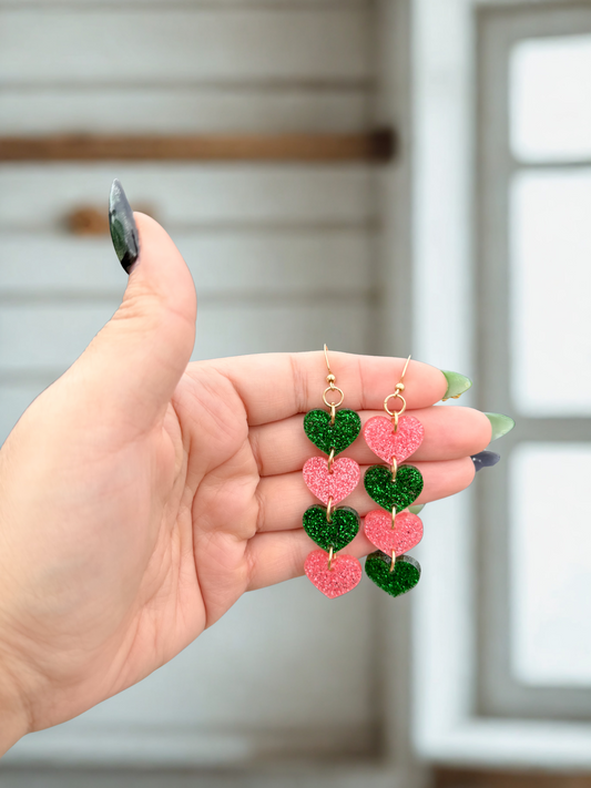 Pink goes good with green acrylic heart dangle