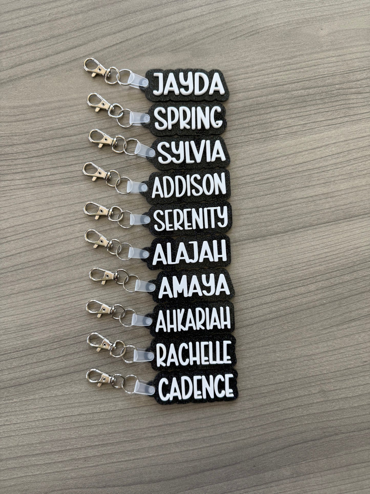 Custom name two-tone glitter keychain