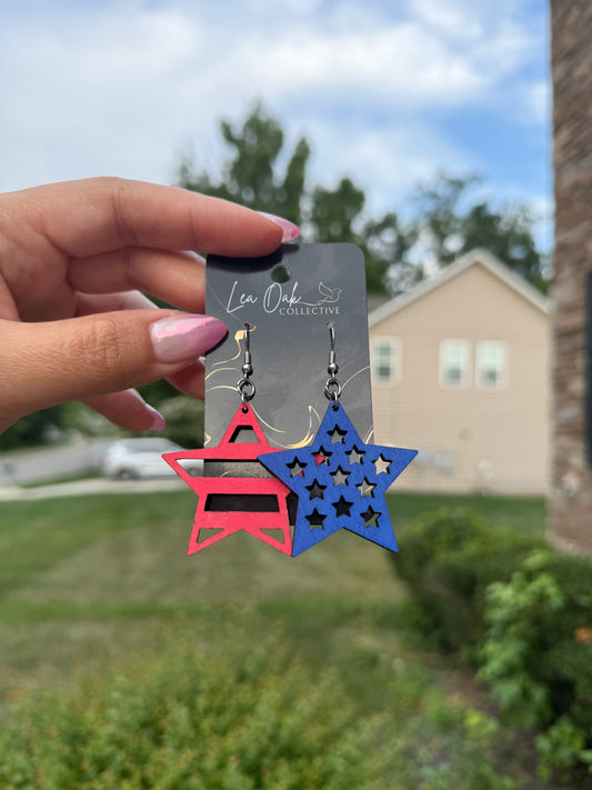 Wooden stars n stripes earrings