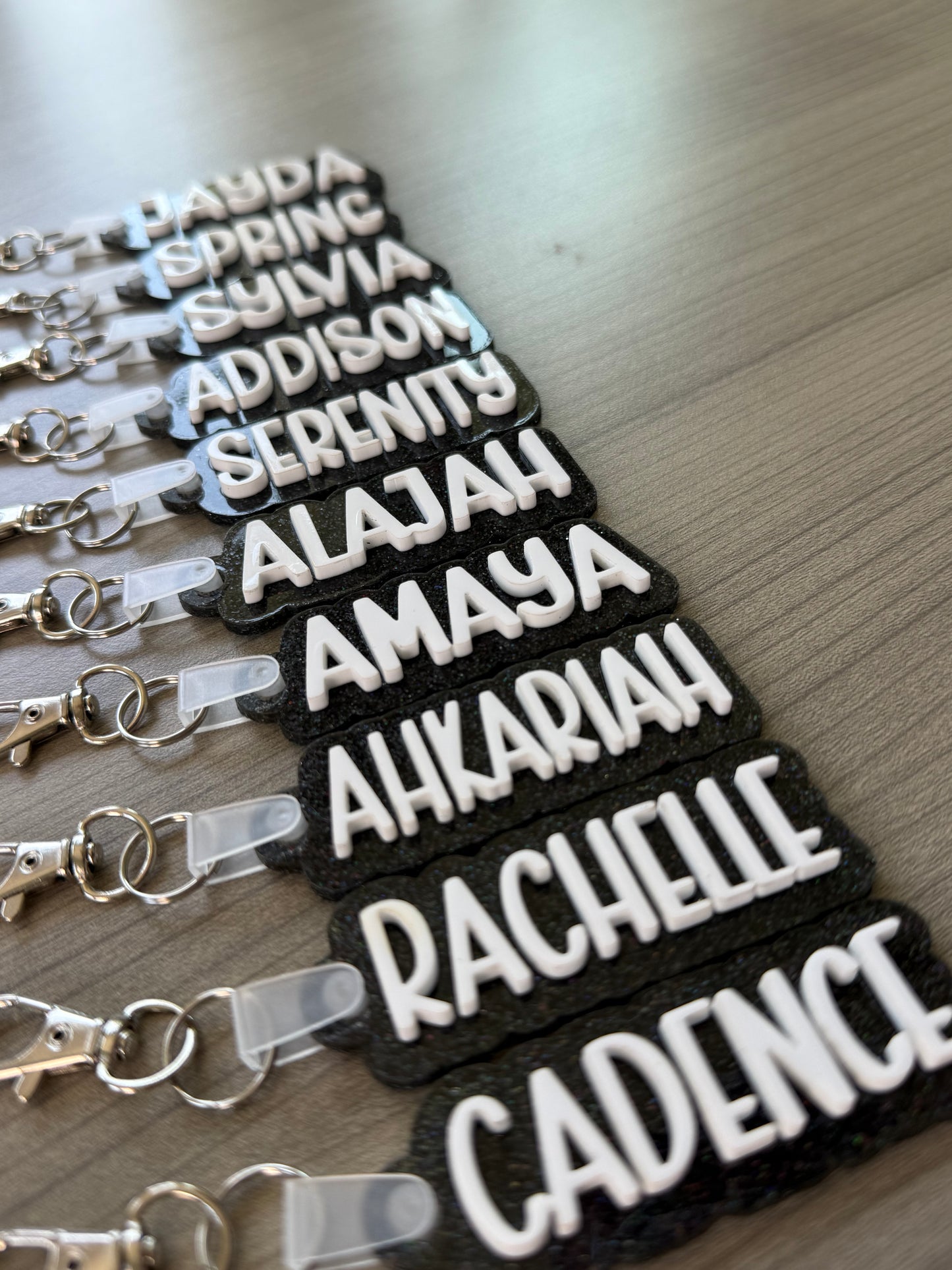 Custom name two-tone glitter keychain