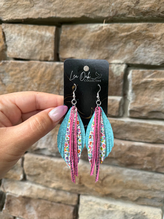 Pink meadow fringe genuine leather earrings (Copy)