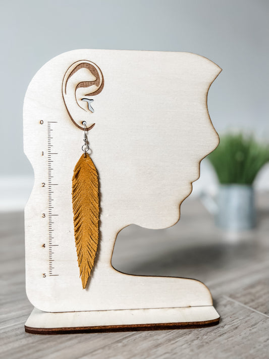Genuine leather feather earrings