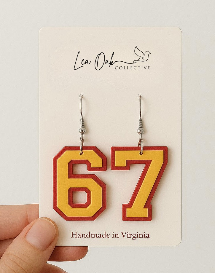 Jersey number earrings (custom, acrylic)