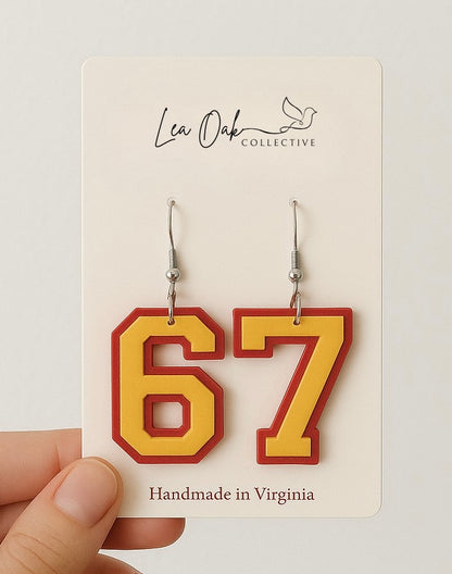 Jersey number earrings (custom, acrylic)