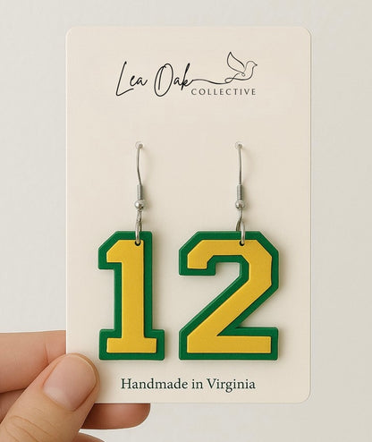 Jersey number earrings (custom, acrylic)