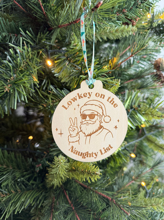 Wooden on the naughty list ornament