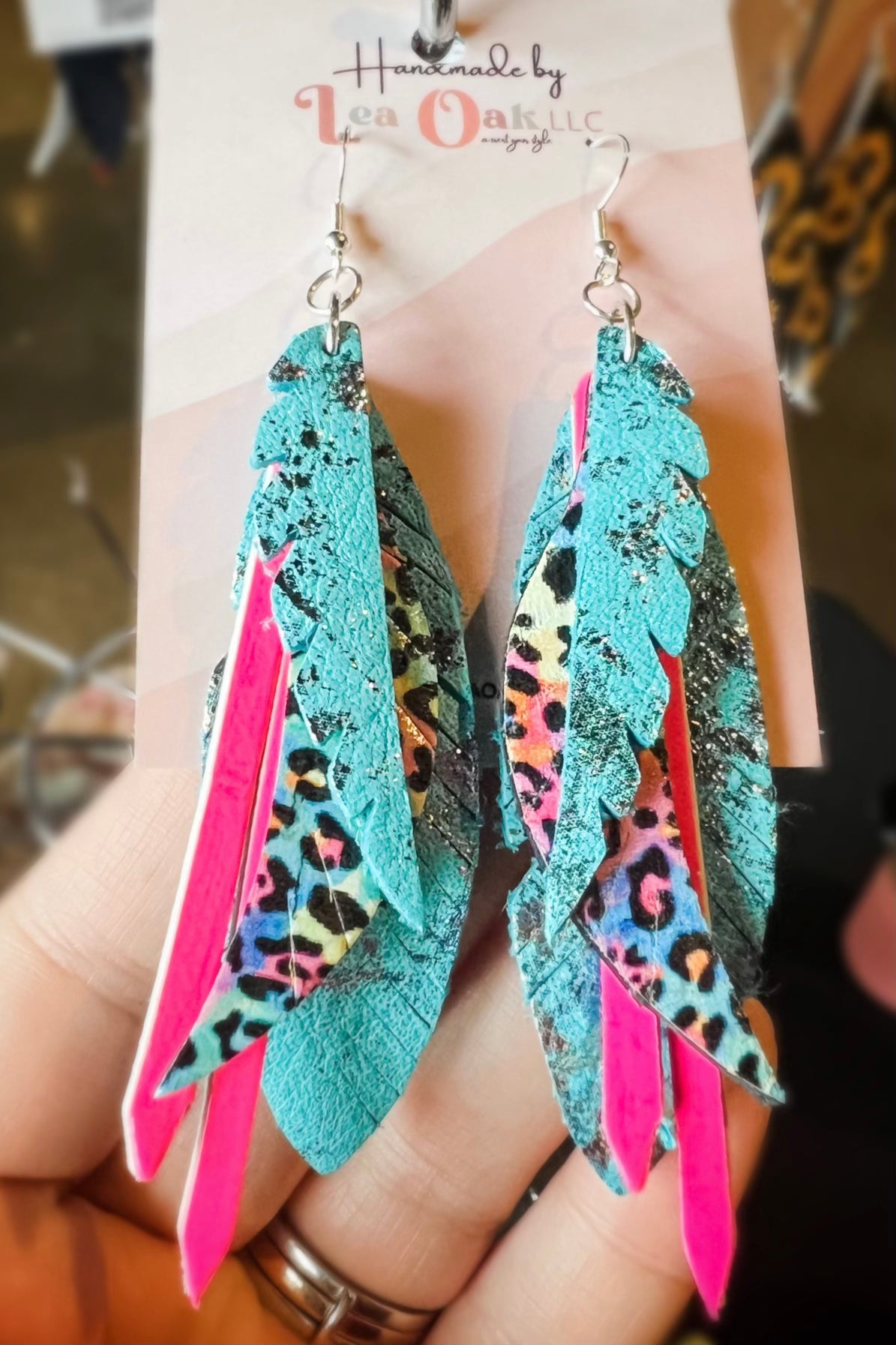 Genuine leather bright earrings