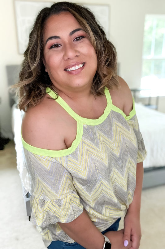 Neon yellow and chevrons off-shoulder