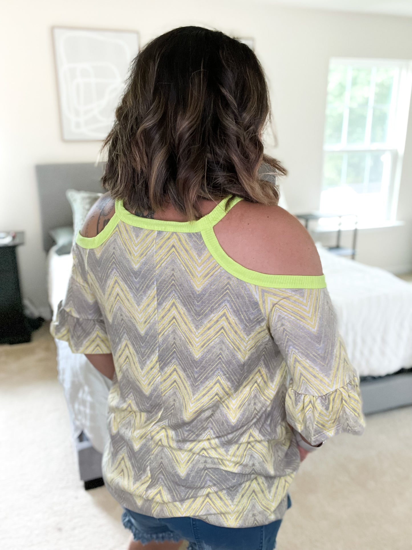 Neon yellow and chevrons off-shoulder