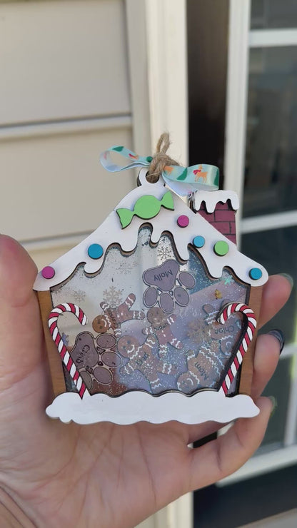 Custom gingerbread house and gingerbread family shaker ornament